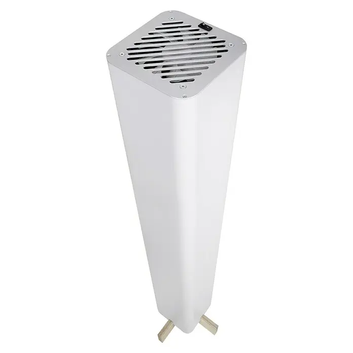 Ledvance Standfuß AIR KIT FLOOR STAND - Passend für: Ledvance UVC AIR V70 WT EU, Braun - Ein elegantes, weißes Raumlüftungsgerät mit silbernem Gitter oben, ideal für moderne Innenräume, das für frische Luft sorgt.