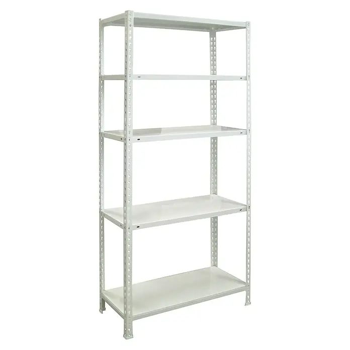 Simonrack Simonclick Metallregal Ecoclick - H x B x T: 180 x 90 x 30 cm, Traglast pro Boden: 70 kg, Anzahl Böden: 5 Stk., Stecken, Weiß - Ein weißes, freistehendes Regal mit fünf Regalböden. Ideal für Lagerung und Organisation in jedem Raum, mit verstellbaren Böden für Flexibilität.