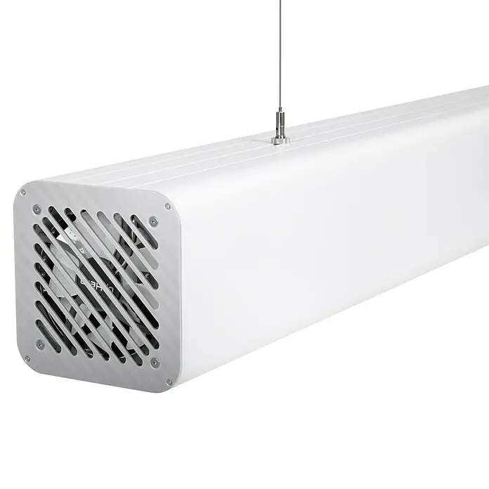Ledvance Deckenhalterung AIR KIT PENDANT - Silber, Stahl, Passend für: Ledvance UVC AIR V70 WT EU - Weißes rechteckiges LED-Licht mit Lüfter und silbernem Gitter. Ideal für moderne Innenräume, bietet es effiziente Beleuchtung.