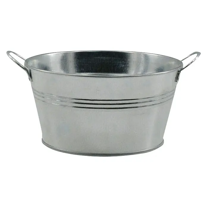 Tina de zinc Damian - Metal, Ø x Al: 19,5 x 10,3 cm - Cubo metálico de zinc con dos asas, ideal para decoración o como recipiente para pequeños objetos en la casa o jardín.