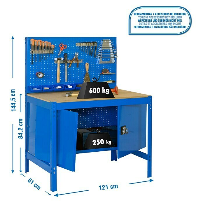 Simonrack Simonwork Werkbank (L x H: 61 x 144,5 cm, Breite: 121 cm, Traglast: 600 kg, Blau)