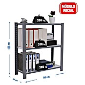 Simonrack Simonoffice Estantería metálica Offliclick Metal Inicial (L x An x Al: 30 x 90 x 100 cm, Capacidad de carga: 200 kg/balda, Número de baldas: 3 ud., Gris)