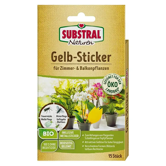 Substral Naturen Gelbtafeln Bio - 15 Stk. - Gelb-Sticker von Substral Naturen zur Schädlingsbekämpfung in Zimmer- und Balkonpflanzen. Bio, insektizidfrei und beidseitig beleimt.