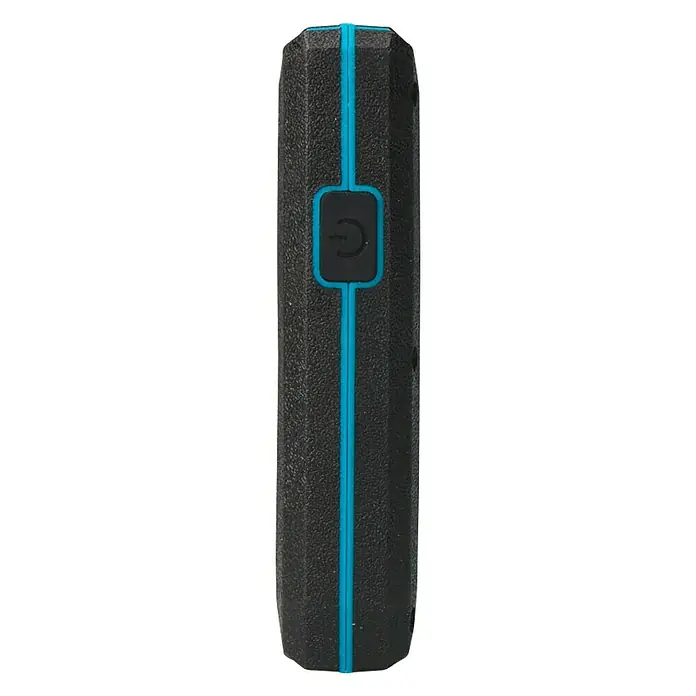 Koma Tools PRO Series Linterna - 2,5 x 6 x 11 cm, 500 lm - Dispositivo electrónico negro y azul con botón de encendido, diseñado para ser robusto y compacto. Ideal para uso en exteriores o diario.