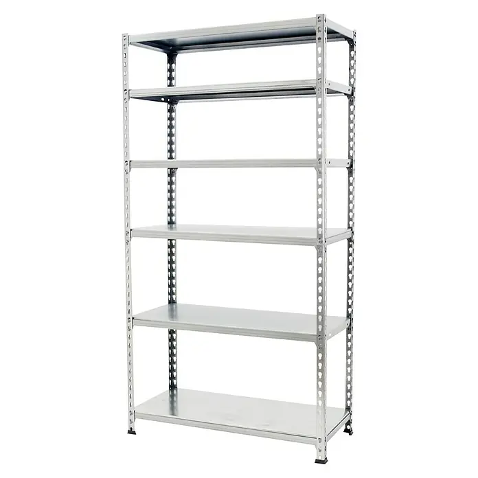 Simonrack Simonclick Metallregal Simonclick Plus - H x B x T: 250 x 100 x 40 cm, Traglast pro Boden: 180 kg, Anzahl Böden: 6 Stk., Stecken, Silber/Silber - Metallregal mit fünf Ebenen und verstellbaren Füßen, ideal für Lagerung und Organisation in Werkstatt oder Keller.