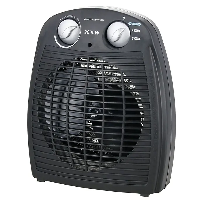 Emerio Heizlüfter FH-106737 - 2.000 W, Raumgröße bis ca. 20 m², Schwarz - Schwarzer Emerio Keramik-Heizlüfter mit zwei Drehknöpfen zur Einstellung der Temperatur und der Gebläsestärke.
