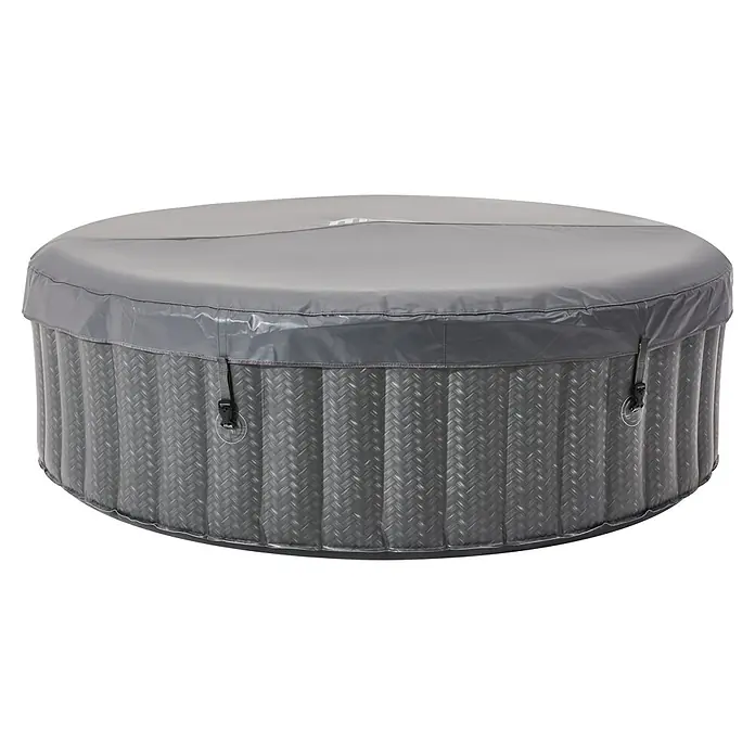 MSpa Hidromasaje móvil Treviso - Ø x Al: 204 x 70 cm, Gris, 930 l - Una bañera de hidromasaje redonda gris con cubierta, que promete una experiencia relajante y lujosa en la comodidad de tu hogar.