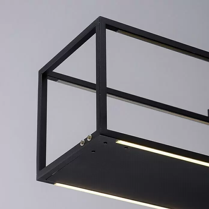 Paul Neuhaus Pendelleuchte - 42 W, L x B x H: 105 x 20 x 120 cm - Schwarze rechteckige LED-Hängeleuchte mit minimalistischem Metallrahmen und integrierten warmweißen Lichtleisten.