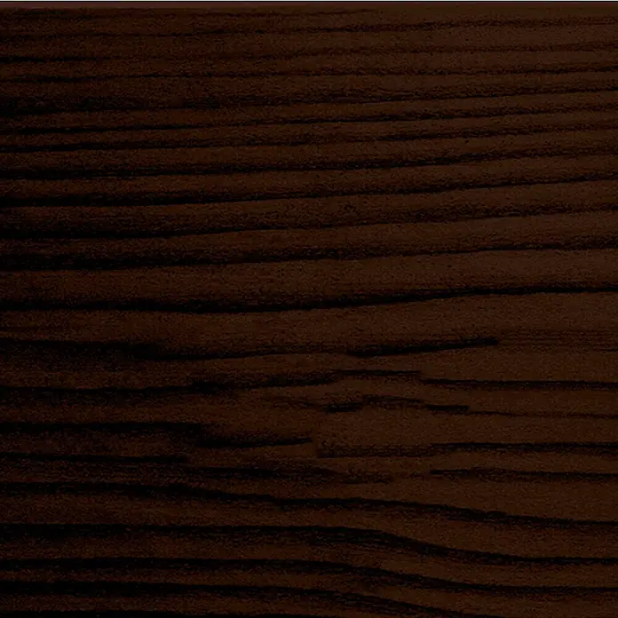 Bondex Lacklasur - Nussbaum dunkel, 375 ml, Seidenglänzend - Detailaufnahme einer dunklen Holzoberfläche mit ausgeprägter Maserung. Das Holz ist tiefbraun und weist feine, dunkle Linien auf.