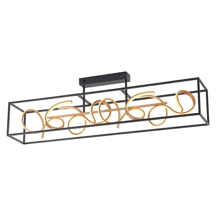 Paul Neuhaus LED-Deckenleuchte - 46 W, L x B x H: 110 x 20 x 31,5 cm, Schwarz, Tageslichtweiß - Moderne LED-Pendelleuchte mit geschwungenem Design in einem rechteckigen Rahmen, ideal für Esszimmer oder Wohnbereich.