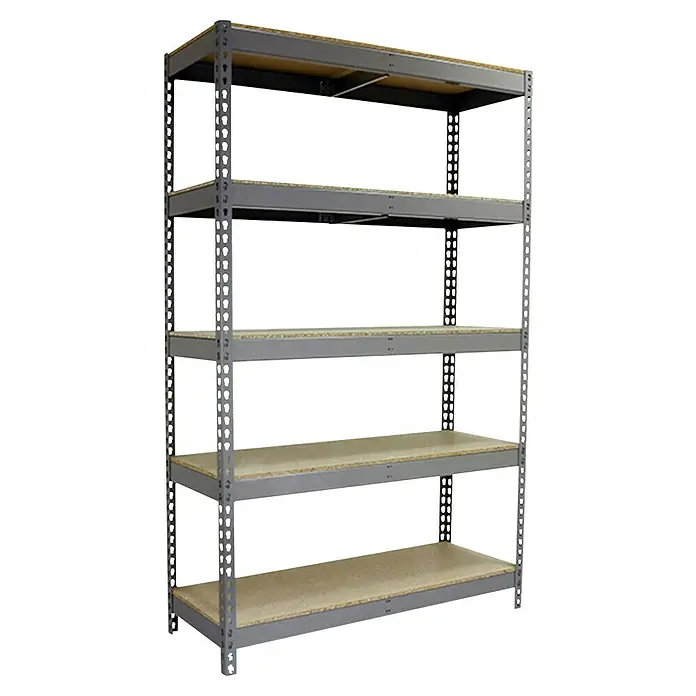 Simonrack Simontaller Schwerlastregal Ecoforte Chipboard - H x B x T: 250 x 150 x 45 cm, Traglast pro Boden: 400 kg, Anzahl Böden: 5 Stk., Stecken, Grau - Ein robustes, graues Schwerlastregal mit fünf Holzfaserplatten für vielseitige Lagerung in Werkstatt oder Garage. Ideal für Ordnung.