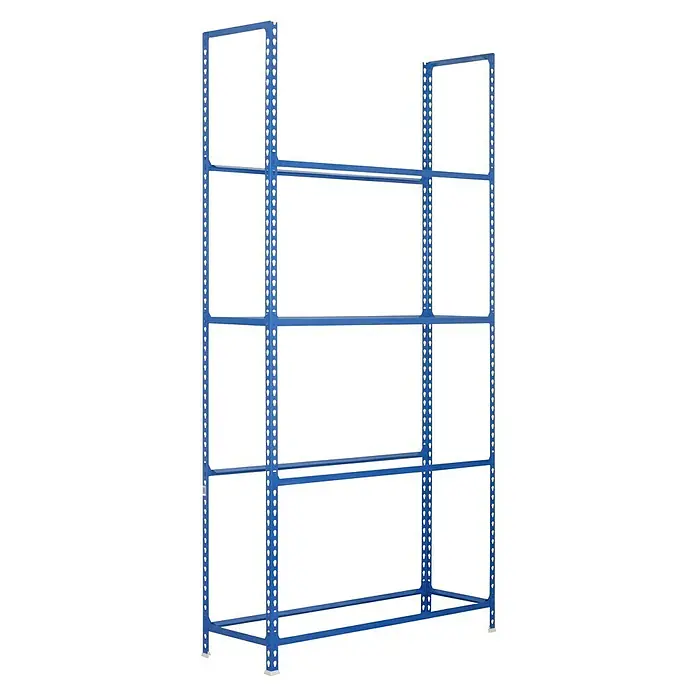 Simonrack Simonauto Reifenregal Autoclick - H x B x T: 200 x 100 x 30 cm, Anzahl Träger: 4 Stk., Stecken, Blau - Abgebildetes Produkt: Ein blaues Schwerlastregal aus Stahl mit vier Ebenen und verstellbaren Füßen für Lagerzwecke.