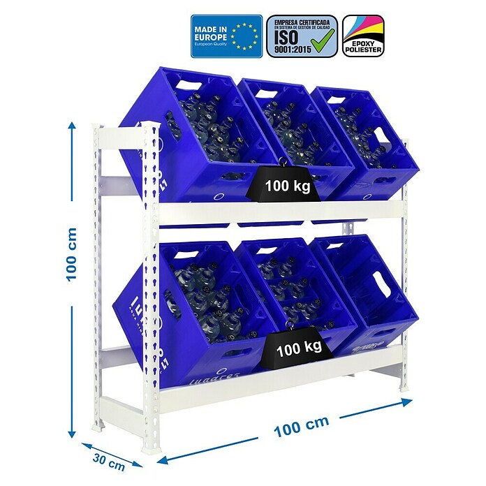 Simonrack Simonbottle Estantería para cajas de bebidas (Al x An x Pr: 100 x 100 x 30 cm, Carga límite balda: 100 kg, Número de baldas: 2 ud., Inserción, Blanco) | BAUHAUS