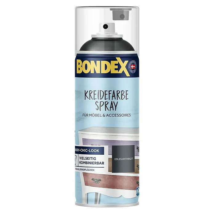 Bondex Sprühlack Kreidefarbespray für Möbel & Accessoires - Edles Anthrazit, Matt, 400 ml - Sprühdose BONDEX Kreidefarbe Spray für Möbel und Accessoires in edlem Anthrazit für Shabby-Chic-Look und vielseitige Kombinationsmöglichkeiten.