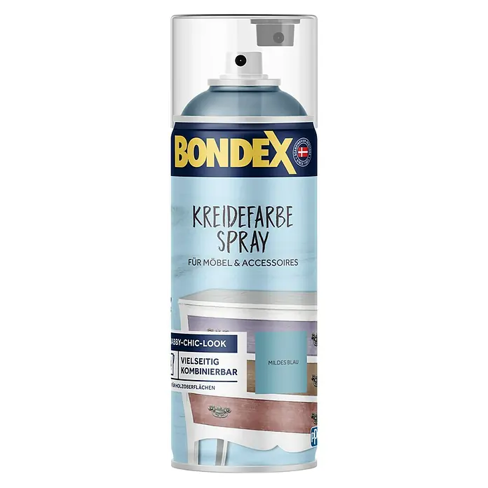 Bondex Sprühlack Kreidefarbespray für Möbel & Accessoires - Mildes Blau, Matt, 400 ml - Eine Dose Bondex Kreidefarbe Spray in mildem Blau, ideal für Möbel und Accessoires im angesagten Shabby-Chic-Look.
