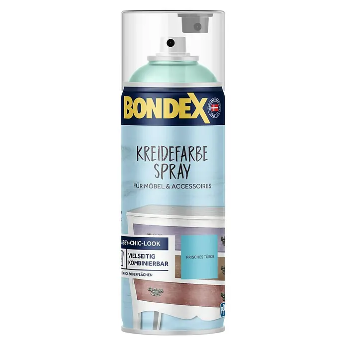 Bondex Sprühlack Kreidefarbespray für Möbel & Accessoires - Frisches Türkis, Matt, 400 ml - Sprühdose Bondex Kreidefarbe Spray, Farbe „Frisches Türkis“, für Möbel und Accessoires im Shabby-Chic-Look.