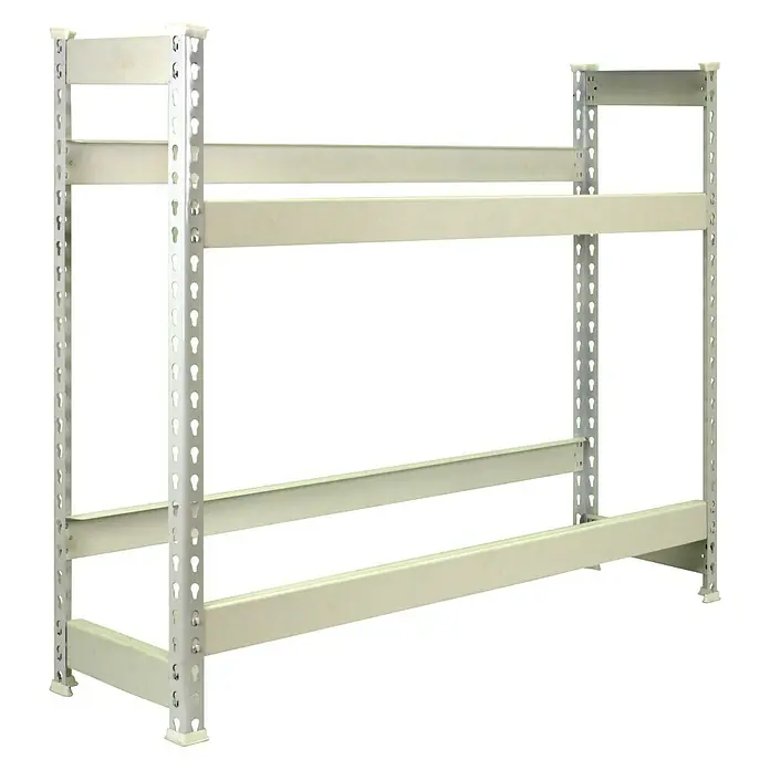 Simonrack Simonbottle Getränkekistenregal Bottleclick - H x B x T: 100 x 100 x 30 cm, Traglast Einlegeboden: 100 kg, Anzahl Böden: 2 Stk., Stecken, Weiß - Bild von einem leeren, beigen Lagerregal mit drei Ebenen. Geeignet für die Lagerung von Gegenständen.