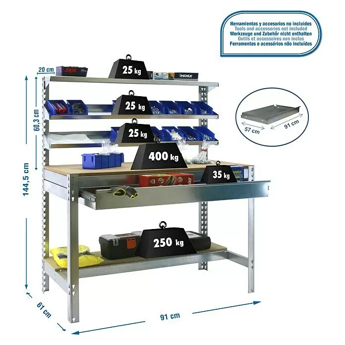 Simonrack Simonwork Werkbank BT1 Box 900Breite: 91 cm, Traglast: 400 kg, Verzinkt/Holz
