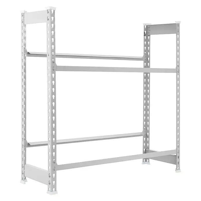 Simonrack Simonbottle Getränkekistenregal Bottleclick - H x B x T: 100 x 80 x 30 cm, Traglast Einlegeboden: 100 kg, Anzahl Böden: 2 Stk., Stecken, Weiß - Abbildung eines robusten, weißen Metallregals mit drei Ebenen, ideal für Lagerung und Organisation.
