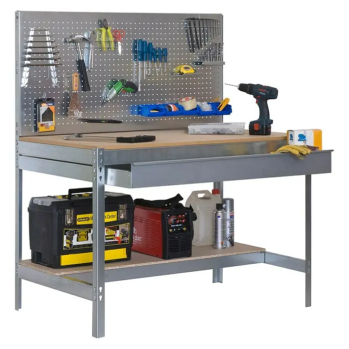 Simonrack Simonwork Werkbank Set BT2 Box 900 - Verzinkt/Holz, Breite: 91 cm - Werkbank mit Werkzeugen und Zubehör. Die Werkbank bietet viel Stauraum und ist ideal für Heimwerker und Profis.
