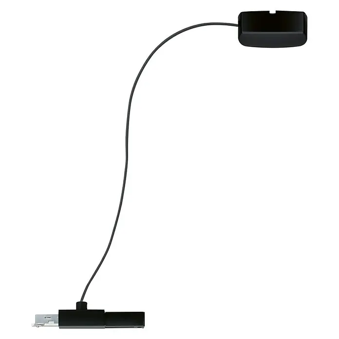 Paulmann URail Stromeinspeisung Cable Feed - Schwarz matt, 2 m - Das Bild zeigt eine schwarze USB-Webcam mit flexiblem Hals, die auf einem schwarzen Hintergrund steht.