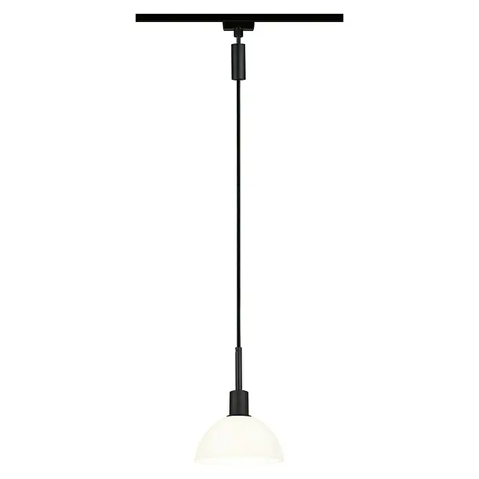 Paulmann URail Lámpara colgante Sarrasani - E14, Negro - Elegante lámpara colgante negra con pantalla hemisférica blanca lechosa, ideal para interiores modernos.