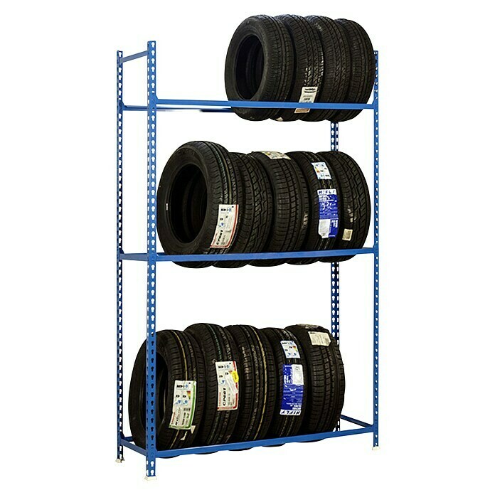 Simonrack Simonauto Estantería para almacenamiento de neumáticos Autoclick (L x An x Al: 40 x 90 x 200 cm, Capacidad de carga: 120 kg/balda, Número de baldas: 3 ud., Azul)