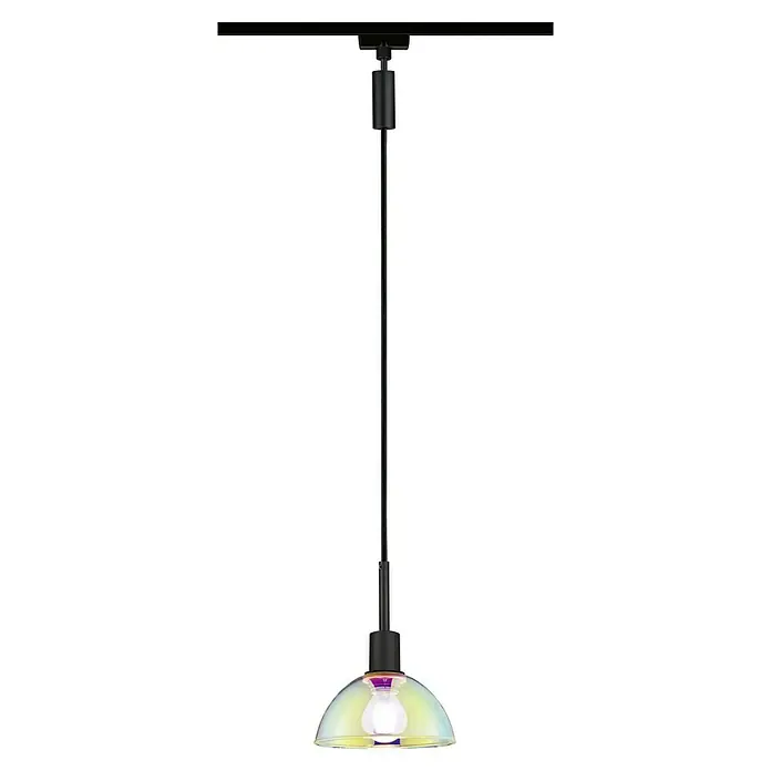 Paulmann URail Lámpara colgante Sarrasani - E14, Multicolor - Primer plano de una lámpara colgante individual con una pantalla brillante y suspensión negra, sobre un fondo negro.