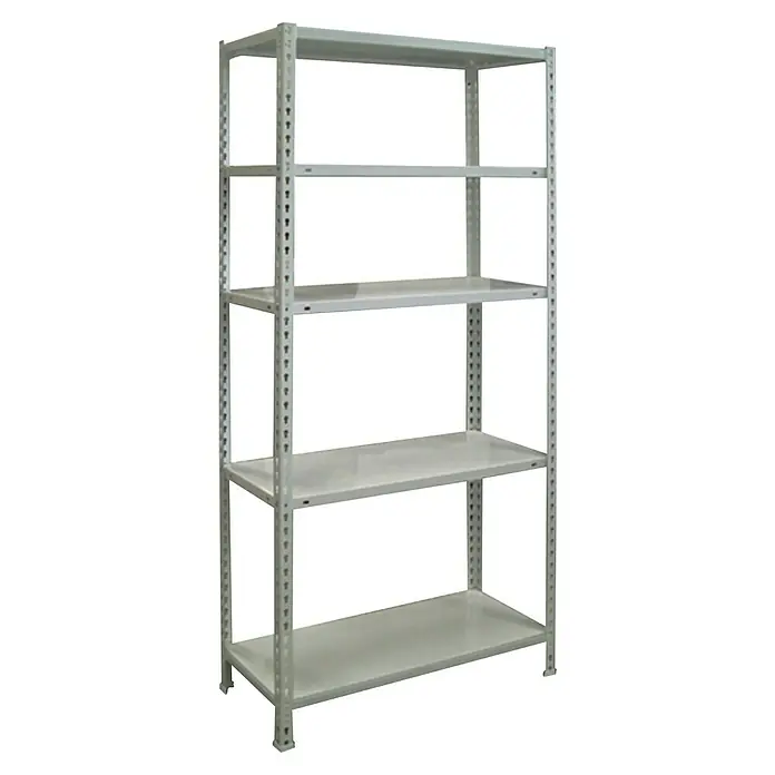 Simonrack Simonclick Metallregal Ecoclick - H x B x T: 180 x 90 x 40 cm, Traglast pro Boden: 70 kg, Anzahl Böden: 5 Stk., Stecken, Grau - Das Bild zeigt ein graues Metallregal mit fünf Ebenen. Das Regal ist schlicht und stabil und bietet viel Stauraum.