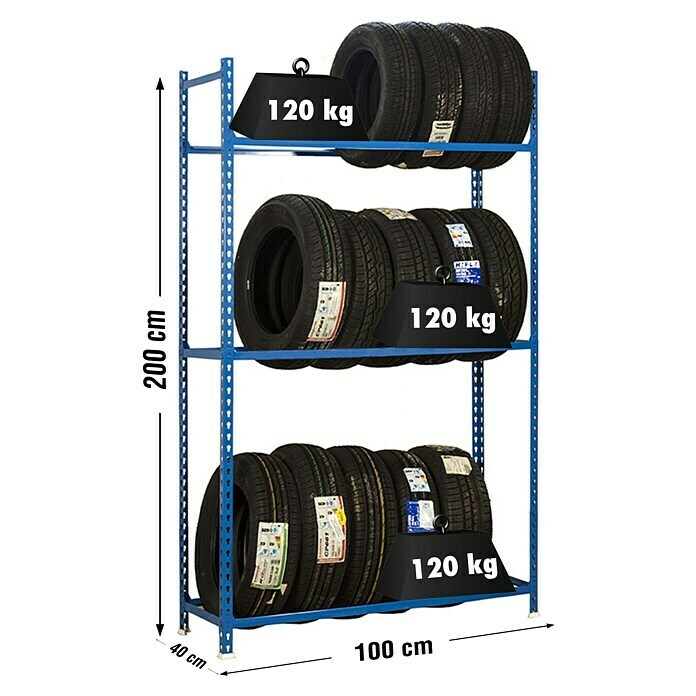 Simonrack Simonauto Metall-Reifenregal AutoclickL x B x H: 40 x 100 x 200 cm, Traglast: 90 kg/Boden, Anzahl Böden: 3 Stk., Blau Sketch