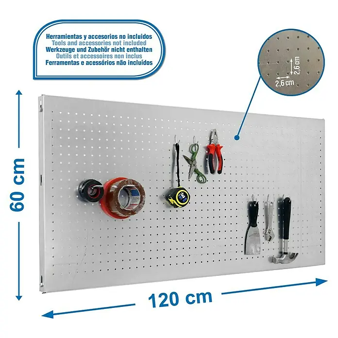Simonrack Panelclick Lochwand-Set - B x L: 60 x 120 cm, 9 -tlg., Verzinkt - Werkzeugwand mit Abmessungen (60 cm x 120 cm) und Lochabstand (2,6 cm), Zubehör nicht enthalten.