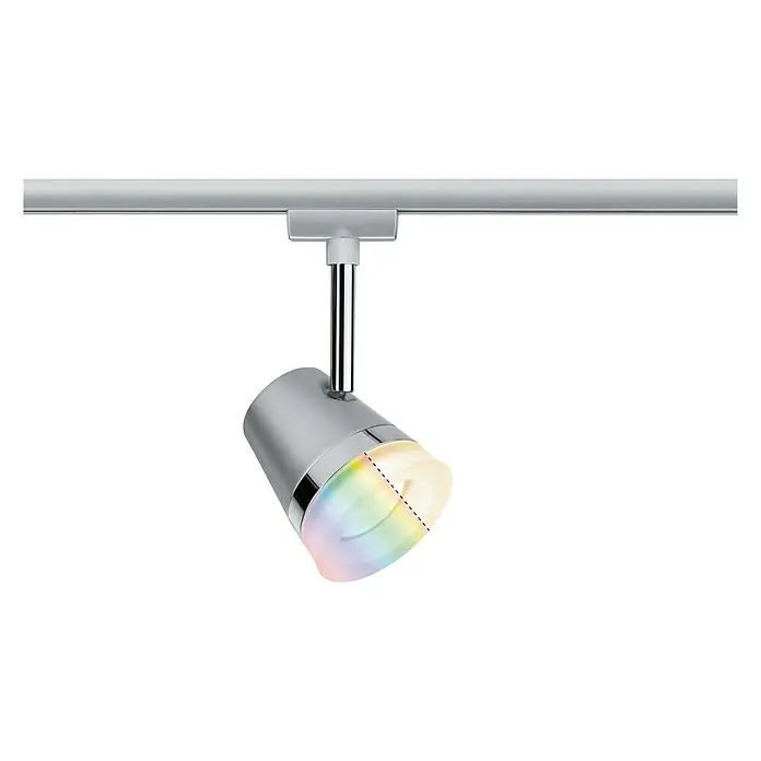 Paulmann URail Spot Cone - Chrom matt, Lichtfarbe: RGBW - Diese Abbildung zeigt eine moderne LED-Track-Leuchte mit Farbwechsel, ideal für stimmungsvolle Akzente in jedem Raum.