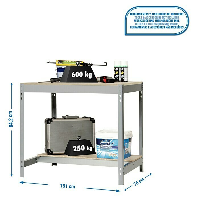 Simonrack Simonwork Werkbank (L x H: 76 x 84,2 cm, Breite: 151 cm, Traglast: 600 kg, Grau)