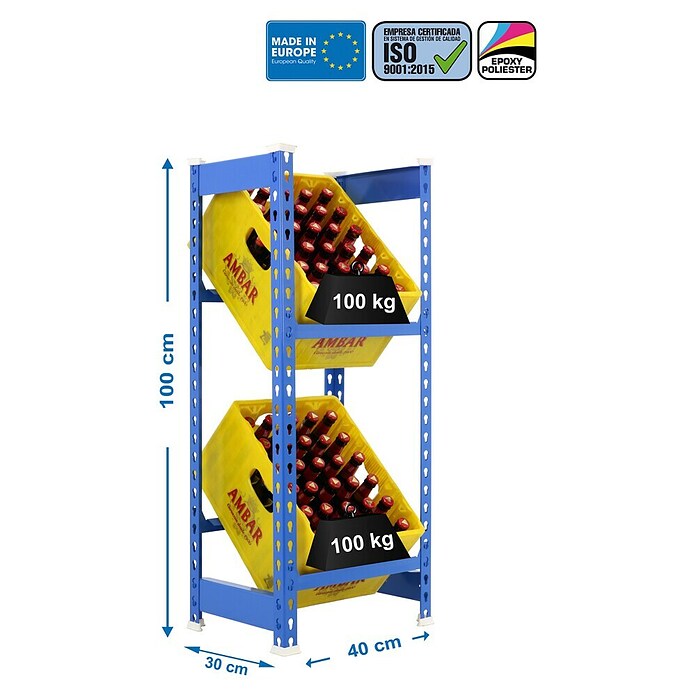 Simonrack Simonbottle Getränkekistenregal Bottleclick (H x B x T: 100 x 40 x 30 cm, Traglast Einlegeboden: 100 kg, Anzahl Böden: 2 Stk., Stecken, Blau) | BAUHAUS