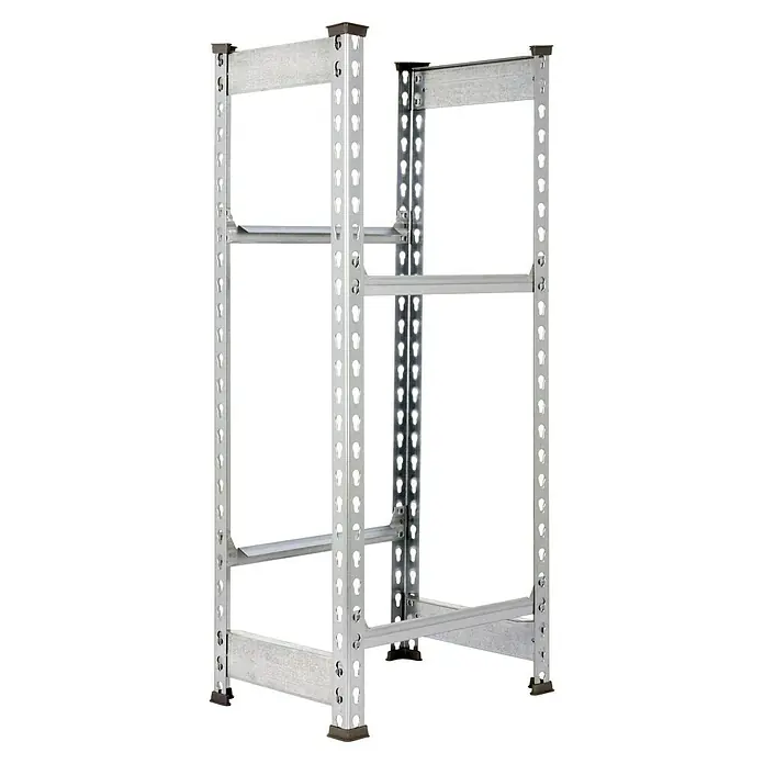 Simonrack Simonbottle Getränkekistenregal Bottleclick - H x B x T: 100 x 40 x 30 cm, Traglast Einlegeboden: 100 kg, Anzahl Böden: 2 Stk., Stecken, Silber - Nahaufnahme eines robusten Metallregals mit mehreren Ablageebenen, ideal für Lagerung und Organisation.