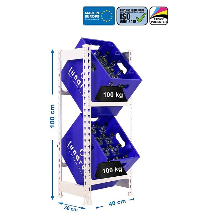 Simonrack Simonbottle Estantería para cajas de bebidas (Al x An x Pr: 100 x 40 x 30 cm, Carga límite balda: 100 kg, Número de baldas: 2 ud., Inserción, Blanco) | BAUHAUS