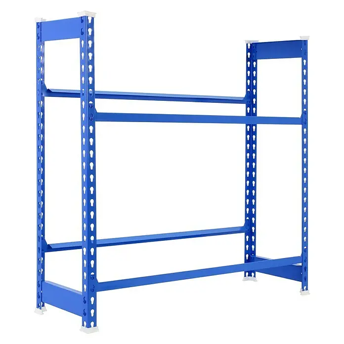 Simonrack Simonbottle Getränkekistenregal Bottleclick - H x B x T: 100 x 80 x 30 cm, Traglast Einlegeboden: 100 kg, Anzahl Böden: 2 Stk., Stecken, Blau - Blaues Metallregal mit drei Ebenen und weißen Füßen, ideal für Lagerung und Organisation.