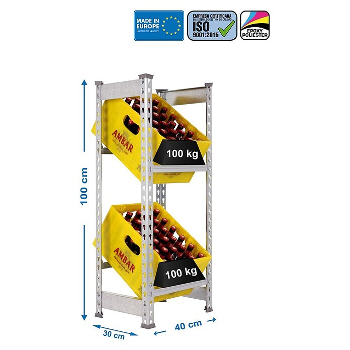Simonrack Simonbottle Estantería para cajas de bebidas (Al x An x Pr: 100 x 40 x 30 cm, Carga límite balda: 100 kg, Número de baldas: 2 ud., Inserción, Galvanizado) | BAUHAUS