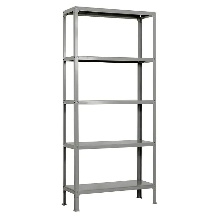 Simonrack Simonhome Metallregal Click Metall Plus - H x B x T: 180 x 100 x 30 cm, Traglast pro Boden: 150 kg, Anzahl Böden: 5 Stk., Stecken, Grau/Grau - Bild eines grauen Metallregals mit fünf Ablagen, ideal für Lagerung und Organisation in Werkstätten oder Lagerräumen.