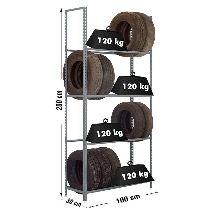 Simonrack Simonauto Metall-Reifenregal AutoclickL x B x H: 30 x 100 x 200 cm, Traglast: 90 kg/Boden, Anzahl Böden: 4 Stk., Grau Sketch