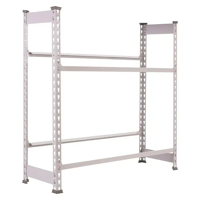 Simonrack Simonbottle Getränkekistenregal Bottleclick - H x B x T: 100 x 80 x 30 cm, Traglast Einlegeboden: 100 kg, Anzahl Böden: 2 Stk., Stecken, Silber - Abgebildet ist ein Regalgestell mit zwei Regalebenen. Das Gestell ist aus Metall gefertigt und hat eine graue Farbe. Ideal für Lagerung.