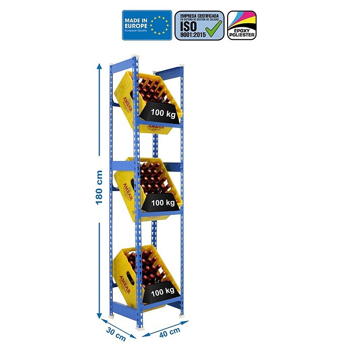 Simonrack Simonbottle Estantería para cajas de bebidas (Al x An x Pr: 180 x 40 x 30 cm, Carga límite balda: 100 kg, Número de baldas: 3 ud., Inserción, Azul) | BAUHAUS