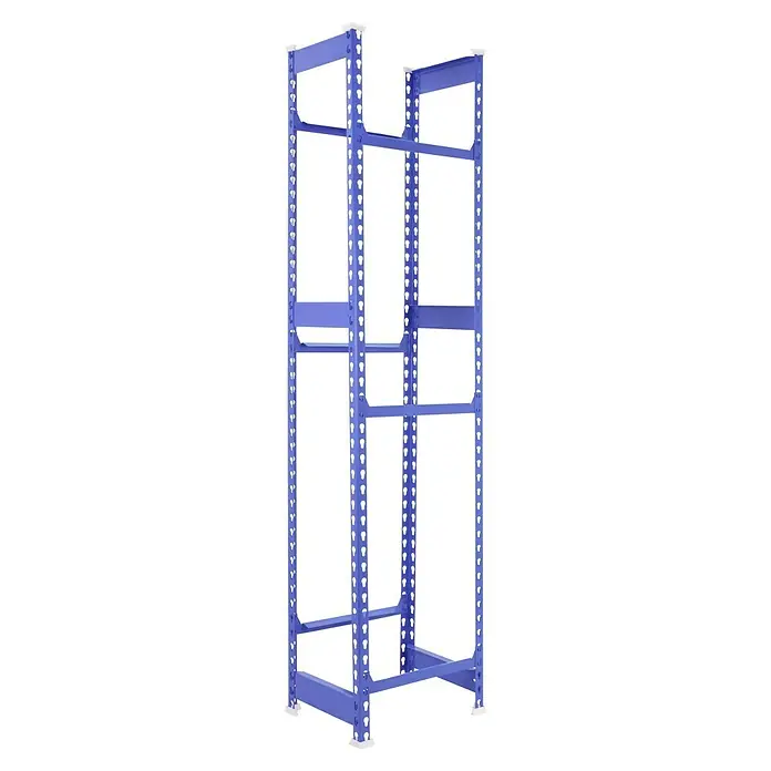 Simonrack Simonbottle Getränkekistenregal Bottleclick - H x B x T: 180 x 40 x 30 cm, Traglast Einlegeboden: 100 kg, Anzahl Böden: 3 Stk., Stecken, Blau - Das Produkt ist ein blaues Regalgestell mit weißen Füßen. Das Regal hat mehrere Fächer. Die Fächer können verwendet werden, um Gegenstände zu lagern.