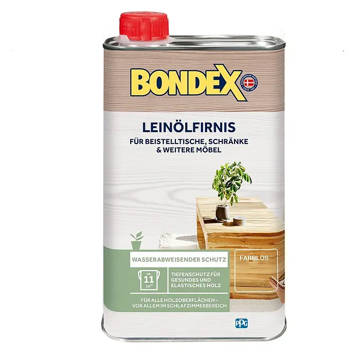 Bondex Leinölfirnis - 500 ml - Produktbild von Bondex Leinölfirnis für Möbel, wasserabweisend, farblos und mit Tiefenschutz für gesundes und elastisches Holz.
