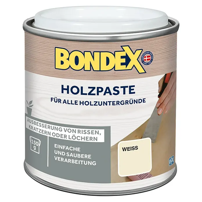Bondex Holzpaste - Weiß, 150 g - Dose Bondex Holzpaste, geeignet für Ausbesserungen von Rissen, Kratzern oder Löchern in Holzoberflächen. Die Holzpaste ist einfach zu verarbeiten.