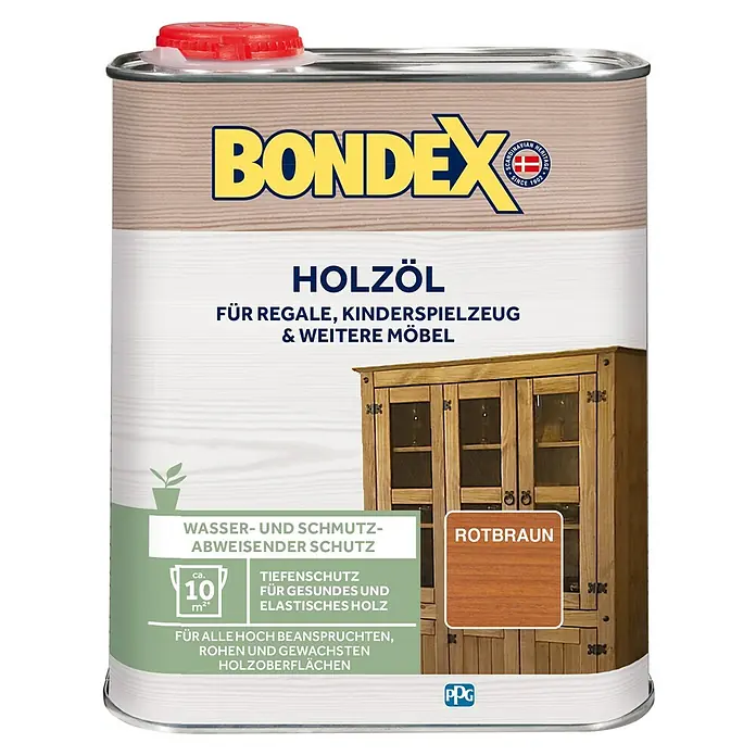 Bondex Holzöl - Rotbraun, 750 ml - Dose Bondex Holzöl Rotbraun für Regale, Kinderspielzeug und Möbel. Wasser- und schmutzabweisender Schutz für Holzoberflächen.