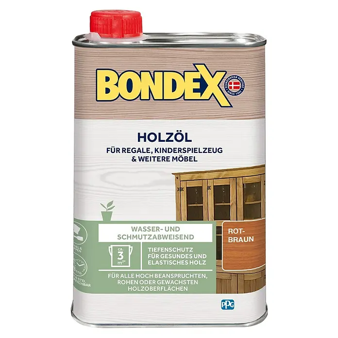 Bondex Holzöl - Rotbraun, 250 ml - Dose Bondex Holzöl rotbraun für Regale, Kinderspielzeug und Möbel, wasser- und schmutzabweisend, Tiefenschutz für gesundes und elastisches Holz.