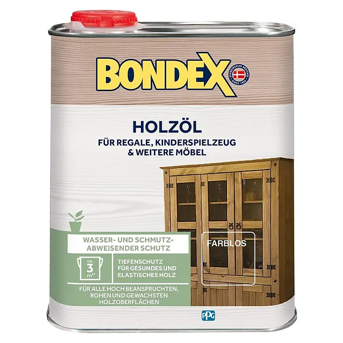 Bondex Holzöl - Farblos, 750 ml - Dose Bondex Holzöl farblos für Regale, Kinderspielzeug und Möbel. Wasser- und schmutzabweisender Schutz für Holzoberflächen.
