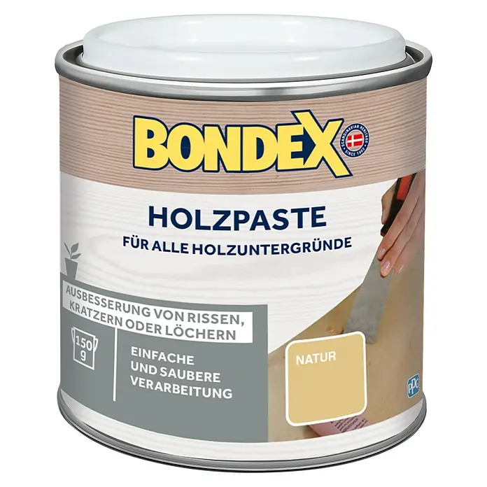 Bondex Holzpaste - Natur, 150 g - Ein Behälter Bondex Holzpaste "Natur" zur Ausbesserung von Rissen, Kratzern oder Löchern in Holzoberflächen. Einfache und saubere Verarbeitung.