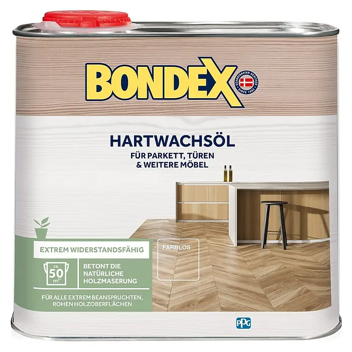 Bondex Hartwachsöl - Farblos, 2,5 l, Seidenglänzend - Dose Bondex Hartwachsöl für Parkett, Türen & Möbel. Extrem widerstandsfähig, betont die natürliche Holzmaserung. Für rohe Holzoberflächen.
